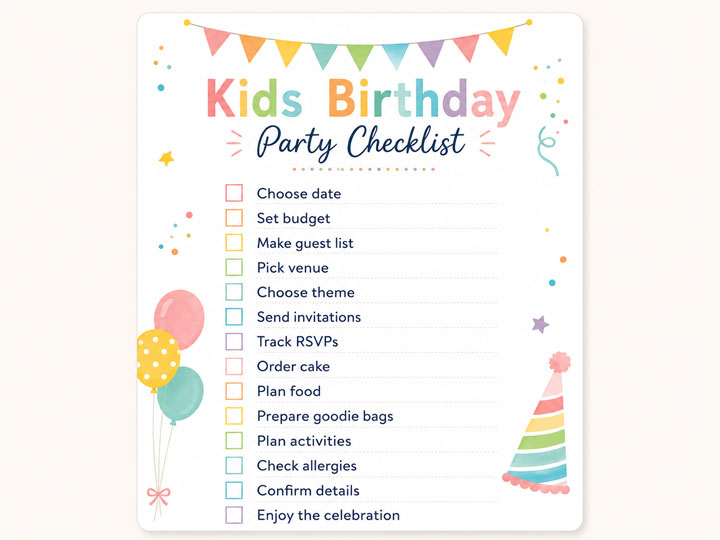 Kids birthday party planning checklist for parents