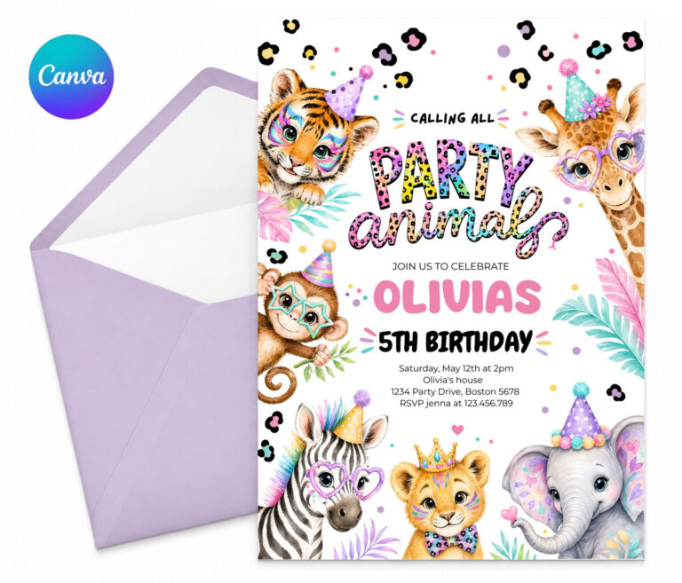 Calling All Party Animals Birthday Invitation Editable Safari Animal Party Invite