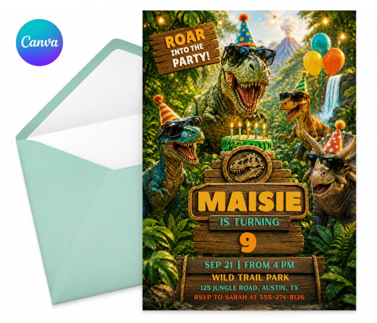 Dinosaur Birthday Party Invitation Editable T Rex Jurassic Dinosaur World Invite