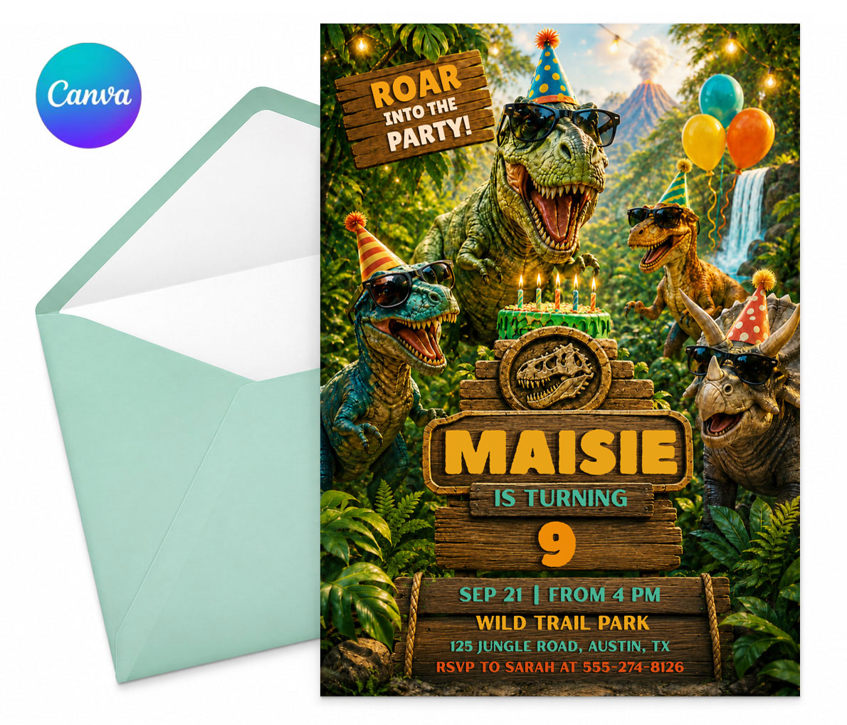 Dinosaur Birthday Party Invitation Editable T Rex Jurassic Dinosaur World Invite
